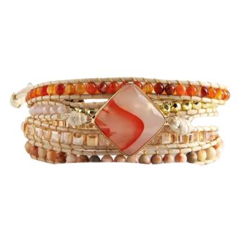   Karneol Achát Ásvány Karkötő ~85cm (+10cm Állítási Lehetőség)