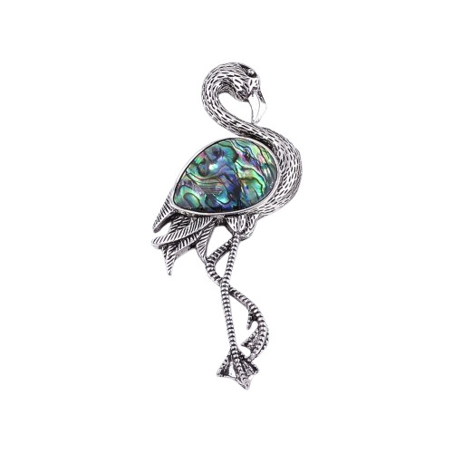 Ezüst Színű Abalone Paua Kagyló Flamingó Bross Kitűző