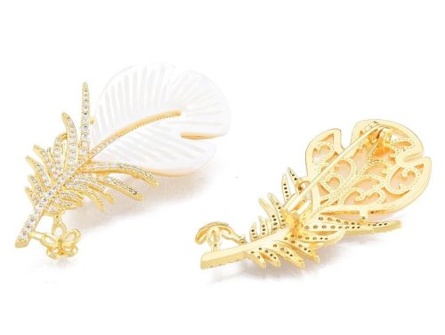 18K Aranyozott Cirkónia Strasszos Kagyló Berakásos Toll Bross Kitűző
