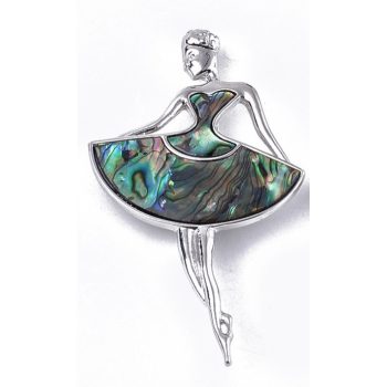   Ezüst Színű Abalone Paua Kagyló Táncos Balerína Bross Kitűző