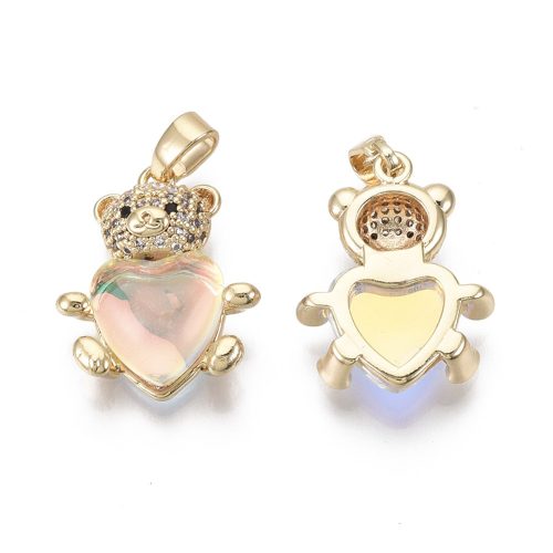 18K Aranyozott Cirkónia Strasszos Medve Maci Szív Charm