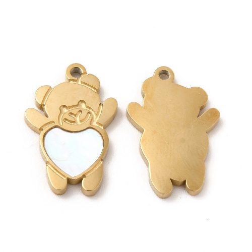 14K Aranyozott Nemesacél Kagyló Berakásos Szív Medve Maci Charm