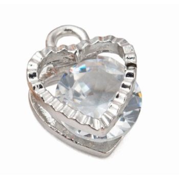 Ezüst Színű Cirkónia Strasszos Szív Charm
