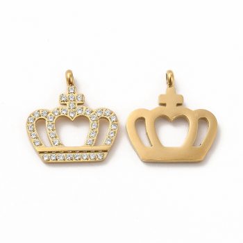 14K Aranyozott Nemesacél Strasszos Korona Charm