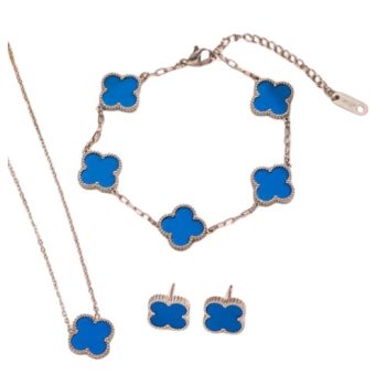   Ezüst Kék Színű Lóhere Nyaklánc, Fülbevaló, Karkötő Szett