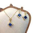Arany Színű Nemesacél Kék Cirkónia Strasszos Nyaklánc, Fülbevaló Ékszer Szett