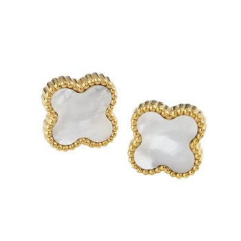 Arany-Fehér Színű Gyöngyház Lóhere Fülbevaló