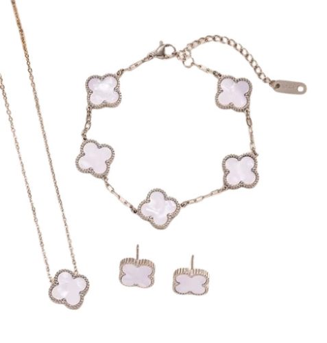 Ezüst Fehér Színű Gyöngyház Lóhere Fülbevaló