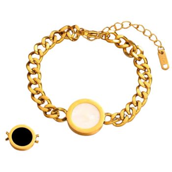   Arany Színű Nemesacél Fekete Fehér Gyöngyház "12 Hónap" Karlánc