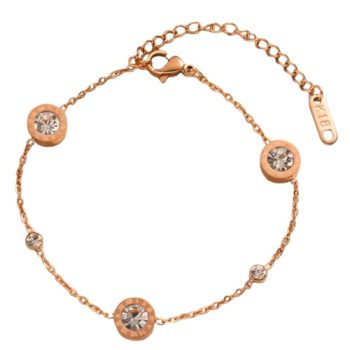   Rózsaarany Színű Nemesacél Cirkónia Strasszos "12 Hónap" Karlánc