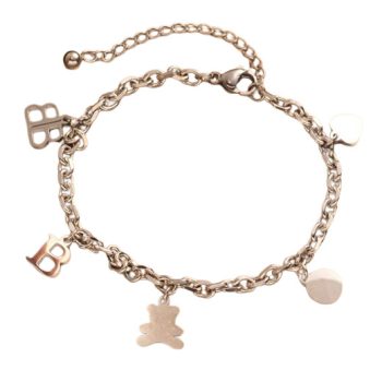 Ezüst Színű Nemesacél B Betű Maci Szív Karlánc