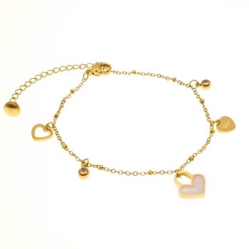   Arany Színű Nemesacél Cirkónia Strasszos Gyöngyház Szív Karlánc