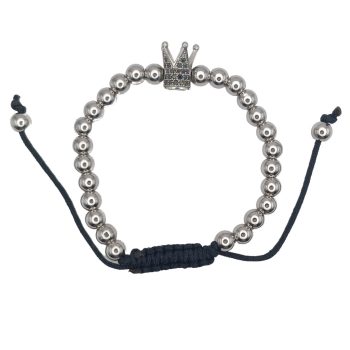   Ezüst Színű Nemesacél Cirkónia Strasszos Korona Csúszócsomós Állítható Karkötő