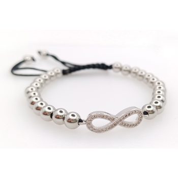   Ezüst Színű Nemesacél Cirkónia Strasszos Végtelen Jel Csúszócsomós Állítható Karkötő