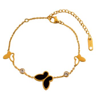   Arany Színű Nemesacél Cirkónia Strasszos Fekete Lepke Pillangó Karlánc