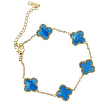 Arany Kék Színű Gyöngyház Lóhere Karlánc