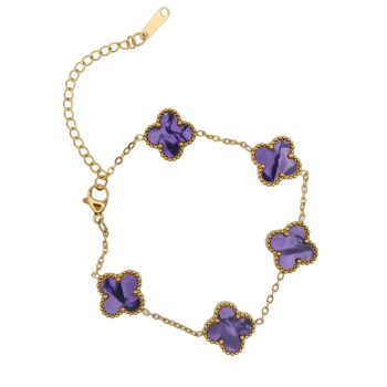 Arany Lila Színű Gyöngyház Lóhere Karlánc