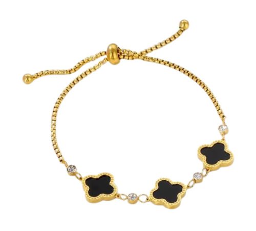 Arany Fekete Színű Csúszócsomós Lóhere Karlánc