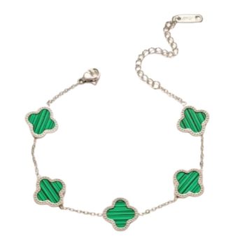 Ezüst Zöld Színű Lóhere Karlánc