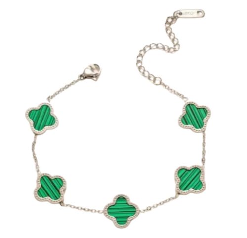 Ezüst Zöld Színű Lóhere Karlánc