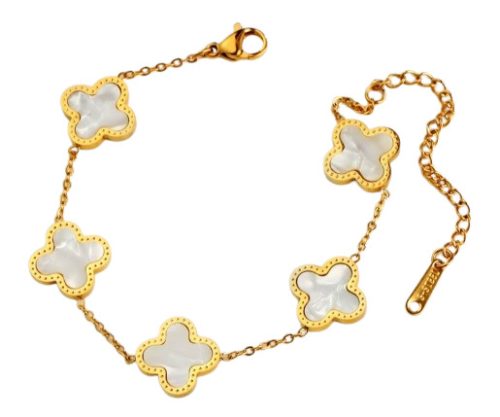 Arany Fehér Színű Gyöngyház Lóhere Karlánc