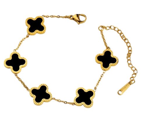 Arany Fekete Színű Gyöngyház Lóhere Karlánc