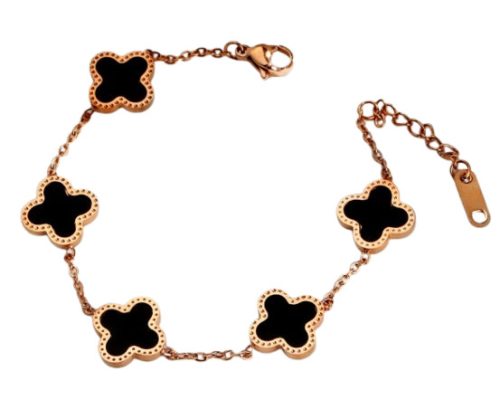 Rózsaarany Fekete Színű Gyöngyház Lóhere Karlánc