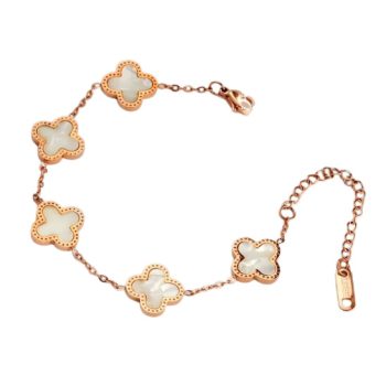 Rózsaarany Fehér Színű Gyöngyház Lóhere Karlánc