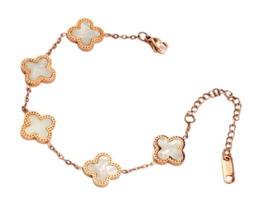 Rózsaarany Fehér Színű Gyöngyház Lóhere Karlánc