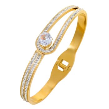   Arany Színű Nemesacél Cirkónia Strasszos Karkötő Karperec