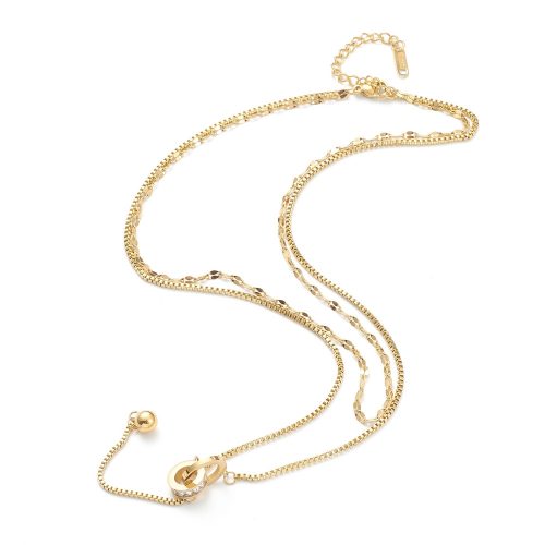 Arany Színű Nemesacél Cirkónia Strasszos Dupla Nyaklánc