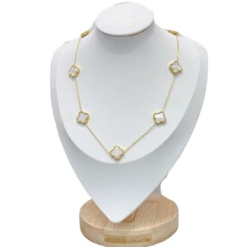 Arany-Fehér Színű Gyöngyház Lóhere Nyaklánc