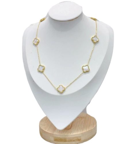 Arany-Fehér Színű Gyöngyház Lóhere Nyaklánc