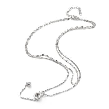   Ezüst Színű Nemesacél Cirkónia Strasszos Dupla Nyaklánc