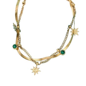   14K Aranyozott Nemesacél Csillag Cirkónia Strasszos Dupla Nyaklánc