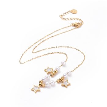   Arany Színű Nemesacél Gyöngyház Csillag Szintetikus Kagyló Gyöngy Nyaklánc