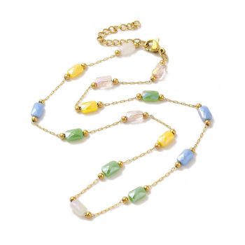   Arany Színű Nemesacél Színes Fazettált Üveggyöngy Nyaklánc