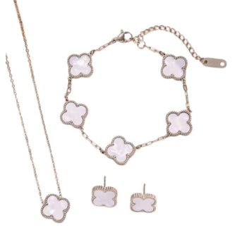 Ezüst Fehér Színű Gyöngyház Lóhere Nyaklánc