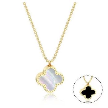 Arany Fekete Fehér Színű Gyöngyház Lóhere Nyaklánc